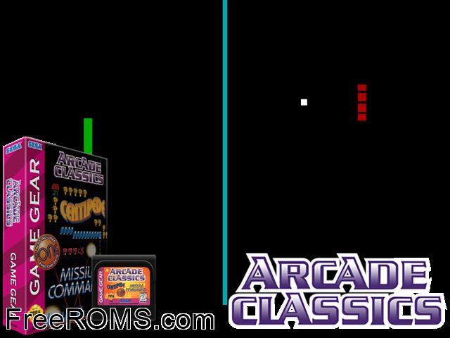 Arcade Classics Game Gear game showing 3D box cover and gameplay screenshot